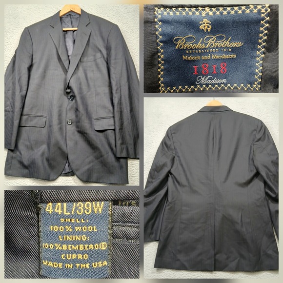 Brooks Brothers 1818 Madison Blazer 44L 100% Wool Navy Pinstripe Made in USA